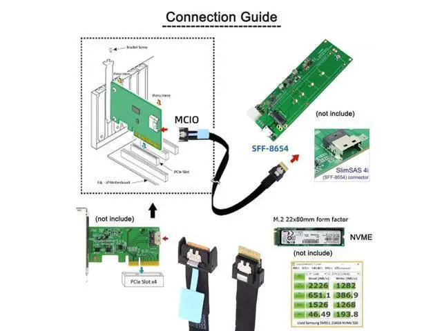 Alt view image 5 of 7 - PCIe 5.0 MCIO Mini Cool Edge IO 4i 38Pin Male to SFF-8654 Slimline 4X High-Speed Extender Cable, 50cm Server Internal Data Cable