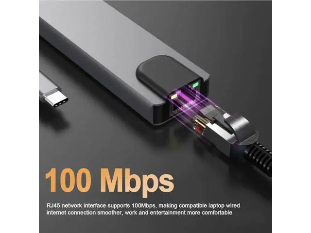 Alt view image 4 of 7 - 5-in-1 USB C Multiport Adapter with Gigabit Ethernet, 4K@60Hz HDMI, 2 USB 3.0 & 100W PD Charging Port, USB C Dock Hub for USB-C Laptops