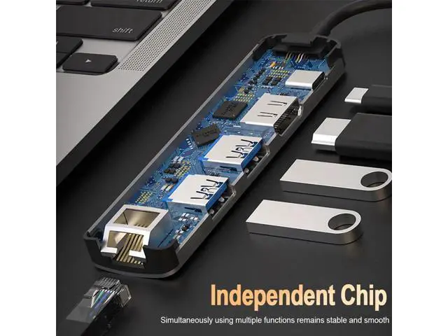 Alt view image 5 of 7 - 5-in-1 USB C Multiport Adapter with Gigabit Ethernet, 4K@60Hz HDMI, 2 USB 3.0 & 100W PD Charging Port, USB C Dock Hub for USB-C Laptops