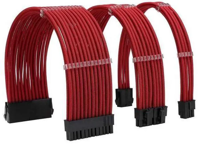 Main image of Red Sleeved PSU Extension Cable Kit, 18AWG ATX 24Pin + EPS 8Pin + PCI-E 8Pin with Cable Combs, for PSU Connecting Motherboard & Graphics Card