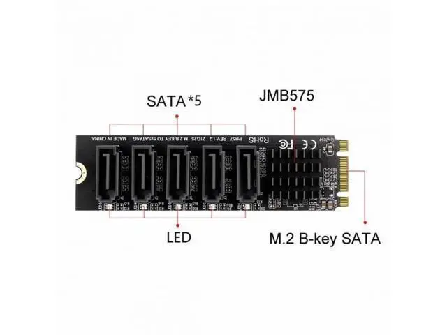 Alt view image 5 of 7 - NGFF B+M Key M.2 2280 to 5-Port SATA 3.0 6Gbps Port Multiplier Adapter, JMB575 PM Chip SATA Expansion Converter for Desktop PC & NAS Storage Upgrade