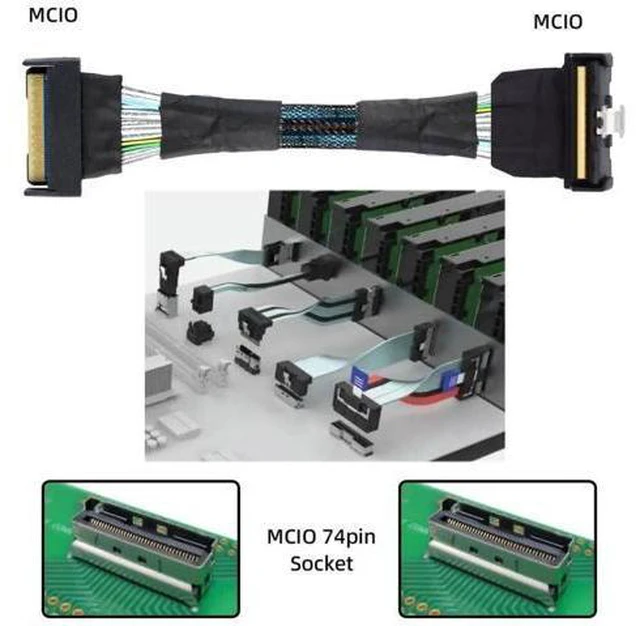 Alt view image 4 of 6 - 35cm PCIe Gen5 MCIO 8i Extension Cable, SFF-TA-1016 74Pin Slimline SAS Twinax Cable, 90-Degree Up-Angled Connector, 24GT/s High-Speed Server Storage Cable