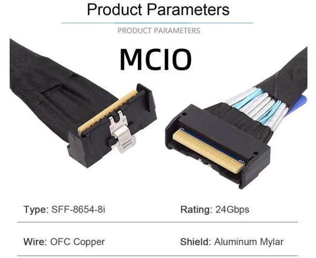 Alt view image 5 of 6 - 35cm PCIe Gen5 MCIO 8i Extension Cable, SFF-TA-1016 74Pin Slimline SAS Twinax Cable, 90-Degree Up-Angled Connector, 24GT/s High-Speed Server Storage Cable