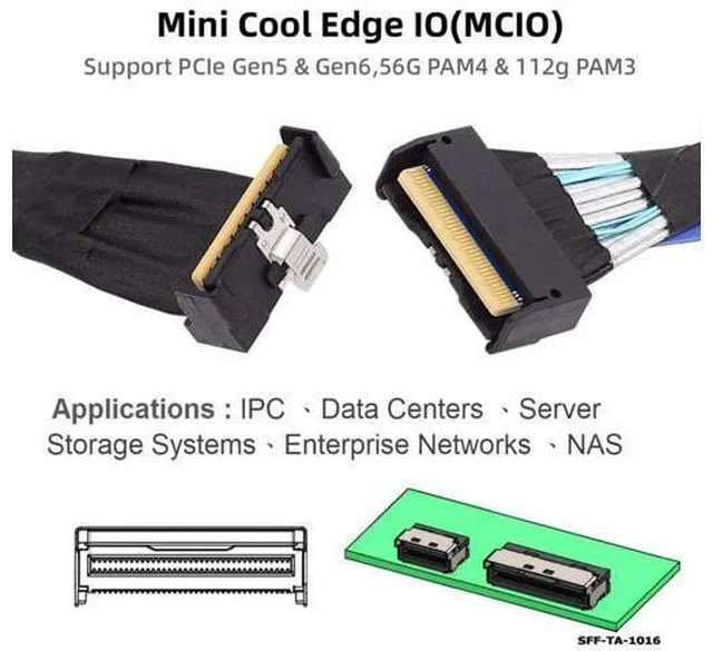 Alt view image 6 of 6 - 35cm PCIe Gen5 MCIO 8i Extension Cable, SFF-TA-1016 74Pin Slimline SAS Twinax Cable, 90-Degree Up-Angled Connector, 24GT/s High-Speed Server Storage Cable