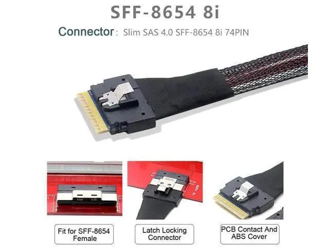 Alt view image 2 of 7 - 50cm PCIe 4.0 Slimline SAS SFF-8654 8i 74Pin Interconnect Cable, SFF-8654 Host to SFF-8654 Target Internal Server RAID Storage Cable