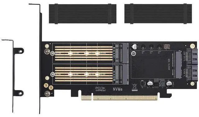 Main image of 3-in-1 M.2 & mSATA SSD Adapter Card with Dual Heatsinks