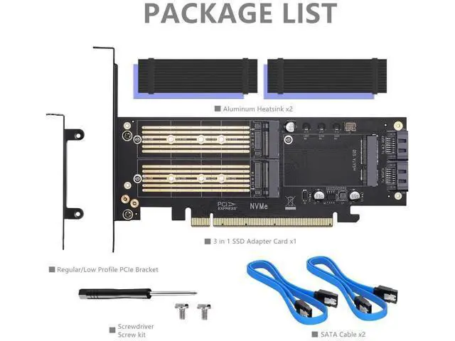 Alt view image 2 of 7 - 3-in-1 M.2 & mSATA SSD Adapter Card with Dual Heatsinks