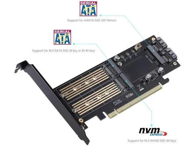 Alt view image 5 of 7 - 3-in-1 M.2 & mSATA SSD Adapter Card with Dual Heatsinks