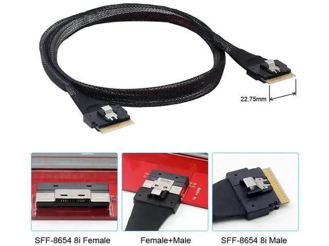 Alt view image 6 of 7 - 50cm PCIe 4.0 Slimline SAS SFF-8654 8i 74Pin Interconnect Cable, SFF-8654 Host to SFF-8654 Target Internal Server RAID Storage Cable