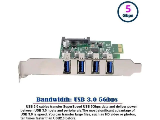 Alt view image 7 of 7 - Low Profile 4-Port PCIe USB 3.0 Expansion Card 5Gbps