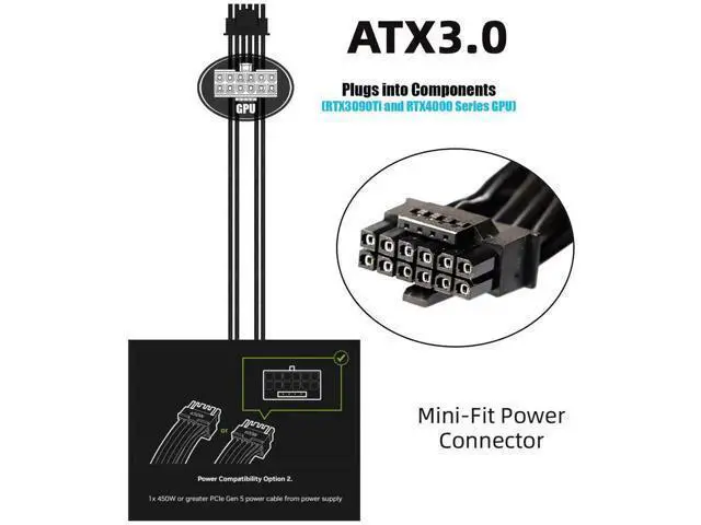 Alt view image 5 of 7 - ATX 3.0 PCIe 5.0 Modular 12VHPWR 16Pin to 16Pin Power Cable, 12+4Pin GPU Modular Cord Compatible with RTX 3080, 3090Ti, 4080, 4090 Graphics Cards