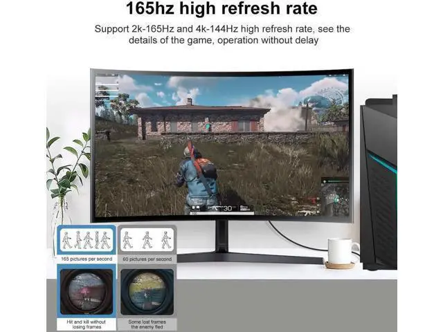 Alt view image 3 of 7 - 8K DisplayPort Cable 1.4, 16.4ft Nylon Braided UHD DP Cable (8K@60Hz,4K@144Hz) Ultra High Speed DisplayPort to DisplayPort Cable 32.4Gbps, and HBR3 for PC, Laptop, HDTV Gaming Monitor- Black