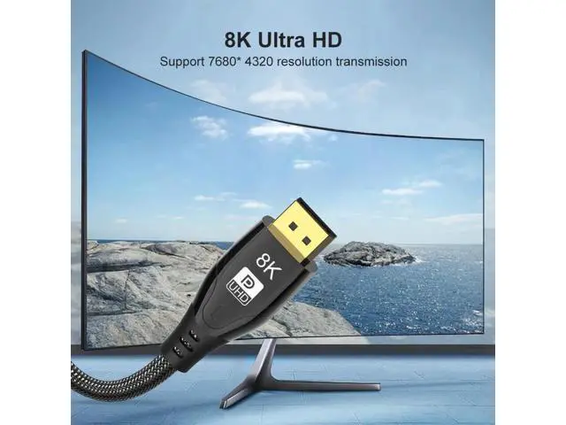 Alt view image 4 of 7 - 8K DisplayPort Cable 1.4, 16.4ft Nylon Braided UHD DP Cable (8K@60Hz,4K@144Hz) Ultra High Speed DisplayPort to DisplayPort Cable 32.4Gbps, and HBR3 for PC, Laptop, HDTV Gaming Monitor- Black