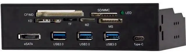 Main image of 5.25 Inch All-in-One Multifunction Front Panel Card Reader, 3 USB3.0 + USB-C + eSATA Internal Media Hub, Full Format Memory Card Reader Supports CF up to 64G, SD/MMC/XD/TF/M2/MS/MD