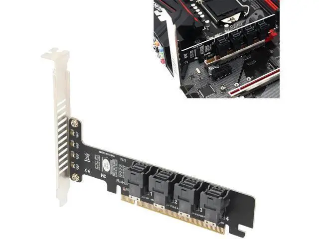 Alt view image 2 of 6 - PCIe x16 to 4-Port U.2 NVMe Expansion Card, PCIe 4.0 SFF-8643 Splitter Adapter Compatible with SFF-8639 U.2 SSD, Individual LED Activity Indicators for Server & Workstation