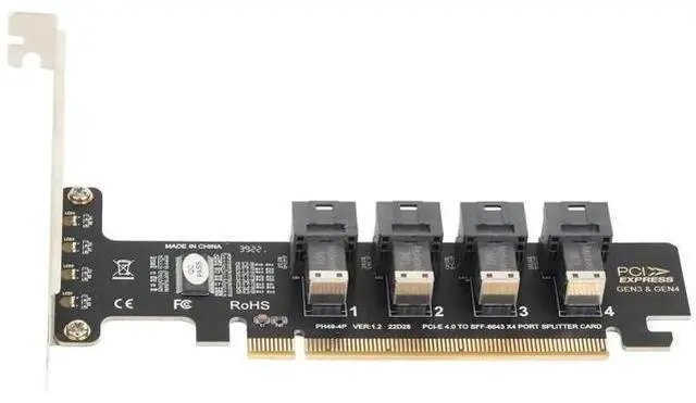 Main image of PCIe x16 to 4-Port U.2 NVMe Expansion Card, PCIe 4.0 SFF-8643 Splitter Adapter Compatible with SFF-8639 U.2 SSD, Individual LED Activity Indicators for Server & Workstation