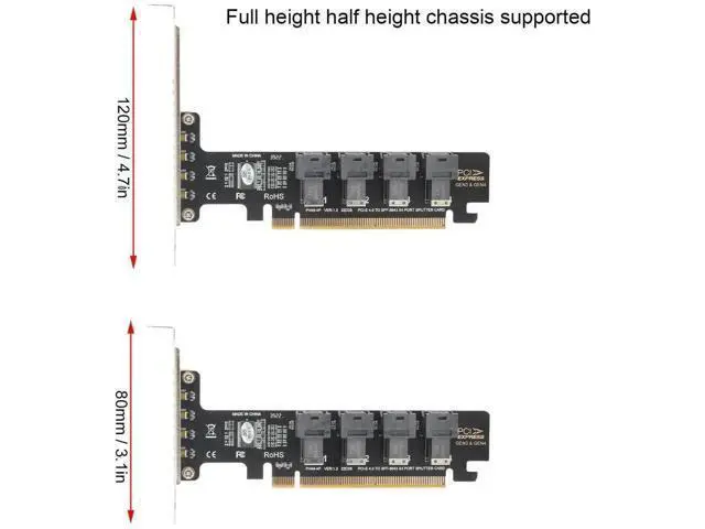 Alt view image 4 of 6 - PCIe x16 to 4-Port U.2 NVMe Expansion Card, PCIe 4.0 SFF-8643 Splitter Adapter Compatible with SFF-8639 U.2 SSD, Individual LED Activity Indicators for Server & Workstation