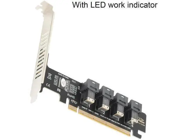 Alt view image 5 of 6 - PCIe x16 to 4-Port U.2 NVMe Expansion Card, PCIe 4.0 SFF-8643 Splitter Adapter Compatible with SFF-8639 U.2 SSD, Individual LED Activity Indicators for Server & Workstation