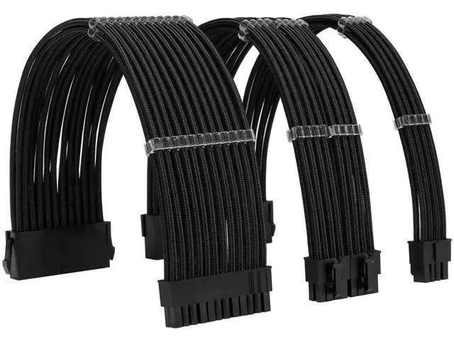 Alt view image 5 of 6 - Black Braided PSU Extension Cable Kit, 18AWG ATX 24Pin + EPS 8Pin + PCI-E 8Pin Cables with Cable Combs for Motherboard & GPU