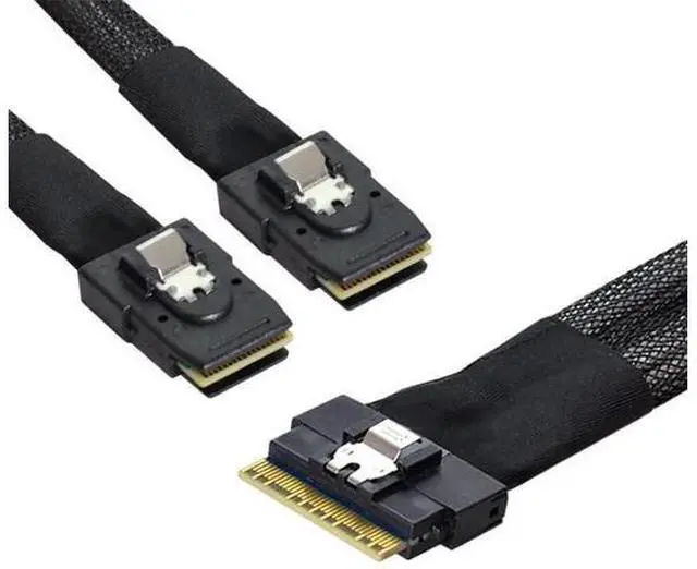 Main image of 50cm PCIe 4.0 Ultraport Slimline SAS Fanout Cable, SFF-8654 8i 74Pin Host to Dual SFF-8087 36Pin Mini SAS Internal Server RAID Storage Breakout Cable