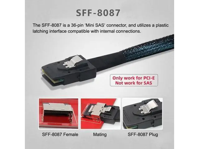 Alt view image 5 of 7 - 50cm OCuLink PCIe Active Cable, SFF-8611 4i Male to SFF-8087 36Pin Mini SAS Internal Storage Cable for Slimline PCIe SSD, Server RAID & Workstation