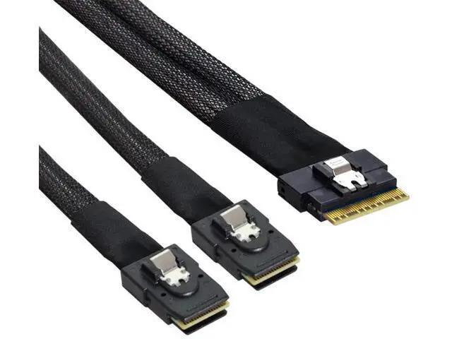 Alt view image 2 of 7 - 50cm PCIe 4.0 Ultraport Slimline SAS Fanout Cable, SFF-8654 8i 74Pin Host to Dual SFF-8087 36Pin Mini SAS Internal Server RAID Storage Breakout Cable