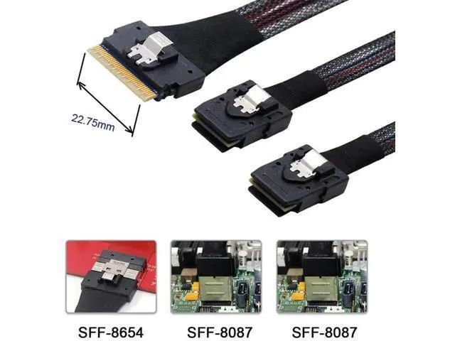 Alt view image 3 of 7 - 50cm PCIe 4.0 Ultraport Slimline SAS Fanout Cable, SFF-8654 8i 74Pin Host to Dual SFF-8087 36Pin Mini SAS Internal Server RAID Storage Breakout Cable