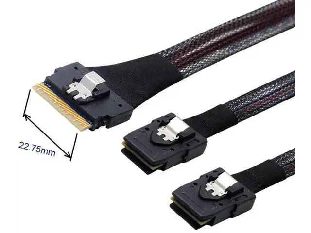Alt view image 4 of 7 - 50cm PCIe 4.0 Ultraport Slimline SAS Fanout Cable, SFF-8654 8i 74Pin Host to Dual SFF-8087 36Pin Mini SAS Internal Server RAID Storage Breakout Cable