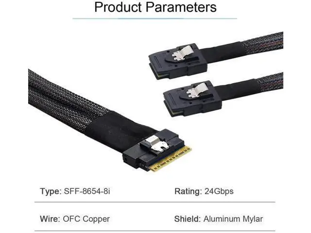 Alt view image 6 of 7 - 50cm PCIe 4.0 Ultraport Slimline SAS Fanout Cable, SFF-8654 8i 74Pin Host to Dual SFF-8087 36Pin Mini SAS Internal Server RAID Storage Breakout Cable