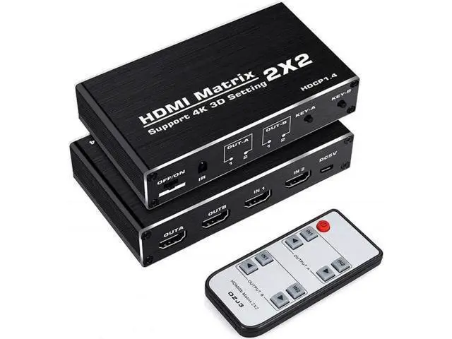 Main image of 2x2 HDMI Matrix Switch 2 in 2 Out with IR Remote Control, HDMI 2.0b 4K@60Hz Matrix Splitter Supports HDR, HDCP1.4, 3D, 1080P, YUV 4:2:0, Model OZJ3