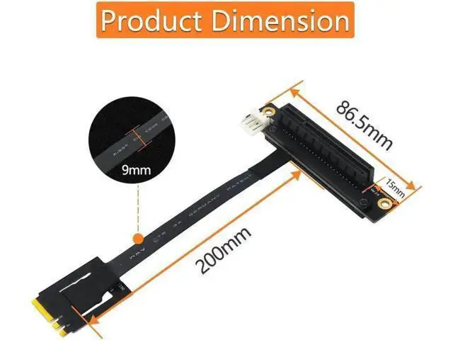 Alt view image 4 of 6 - 270 Degree M.2 NGFF Dual Key A-E to PCIe X8 Riser Adapter Cable with 4Pin FDD Power Port, M.2 A-E Key PCI Express 8X Extension Add-On Card