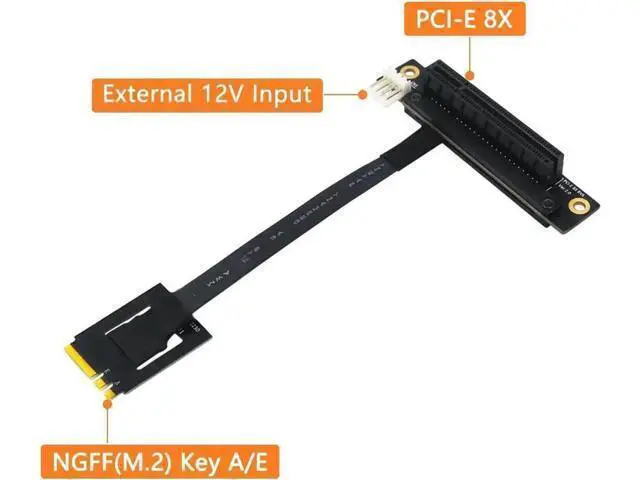 Alt view image 5 of 6 - 270 Degree M.2 NGFF Dual Key A-E to PCIe X8 Riser Adapter Cable with 4Pin FDD Power Port, M.2 A-E Key PCI Express 8X Extension Add-On Card