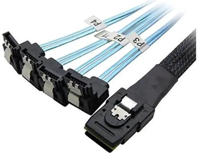 Main image of 1M Internal Mini SAS Breakout Cable, SFF-8087 36Pin Controller to 90° Forward 4x 7Pin SATA Target Cable with Protective Net Jacket