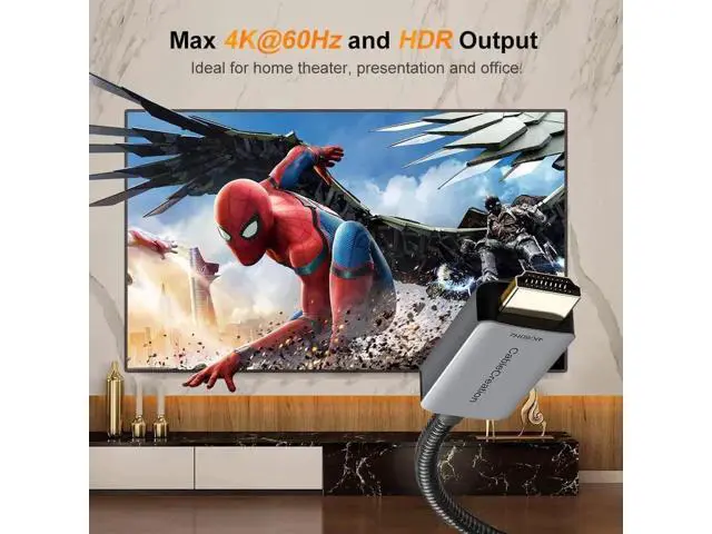 Alt view image 6 of 7 - CableCreation 8FT Active DP 1.4 to HDMI 2.0 Braided Cable, Uni-Directional HDR Cord Supports 4K@60Hz,2K@144Hz,1080P@144Hz, AMD Eyefinity Multi-Display, Aluminum Alloy Shell