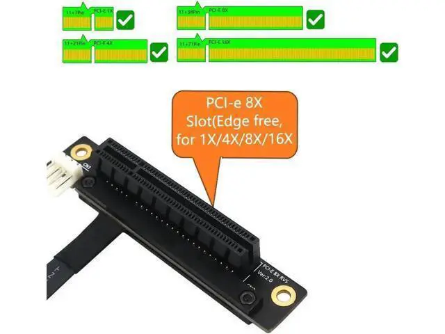 Alt view image 6 of 6 - 270 Degree M.2 NGFF Dual Key A-E to PCIe X8 Riser Adapter Cable with 4Pin FDD Power Port, M.2 A-E Key PCI Express 8X Extension Add-On Card