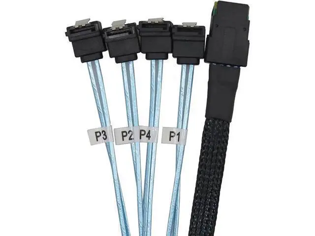 Alt view image 4 of 5 - 1M Internal Mini SAS Breakout Cable, SFF-8087 36Pin Controller to 90° Forward 4x 7Pin SATA Target Cable with Protective Net Jacket