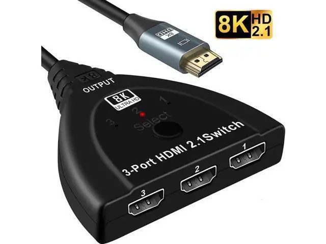 Main image of 3 in 1 Out 8K HDMI Switcher with Built-In Pigtail Cable, 3-Port HDMI 2.1 Hub Supports 8K@60Hz, HDR, 3D, HDCP2.3, Compatible with PS5/PS4/Xbox/Fire Stick/Roku/Apple TV/PC