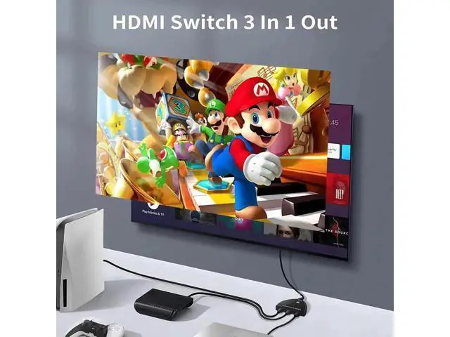 Alt view image 3 of 7 - 3 in 1 Out 8K HDMI Switcher with Built-In Pigtail Cable, 3-Port HDMI 2.1 Hub Supports 8K@60Hz, HDR, 3D, HDCP2.3, Compatible with PS5/PS4/Xbox/Fire Stick/Roku/Apple TV/PC