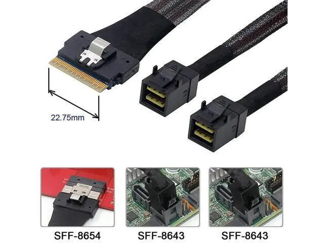 Alt view image 5 of 7 - PCIe 4.0 Slimline SAS SFF-8654 8i (74Pin) to Dual SFF-8643 4i Mini SAS HD Cable, 50cm High-Speed Server Storage Cable