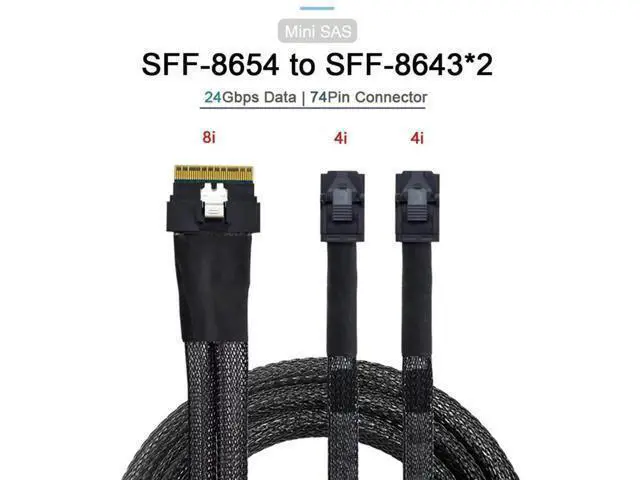 Alt view image 6 of 7 - PCIe 4.0 Slimline SAS SFF-8654 8i (74Pin) to Dual SFF-8643 4i Mini SAS HD Cable, 50cm High-Speed Server Storage Cable