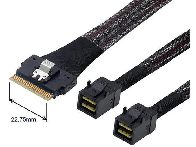 Alt view image 7 of 7 - PCIe 4.0 Slimline SAS SFF-8654 8i (74Pin) to Dual SFF-8643 4i Mini SAS HD Cable, 50cm High-Speed Server Storage Cable