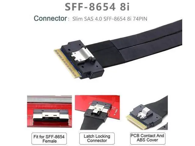 Alt view image 2 of 7 - 50cm PCIe 4.0 Ultraport Slimline SAS Fanout Cable, SFF-8654 8i 74Pin Host to Dual SFF-8643 4i Mini SAS HD Target Server Storage Cable