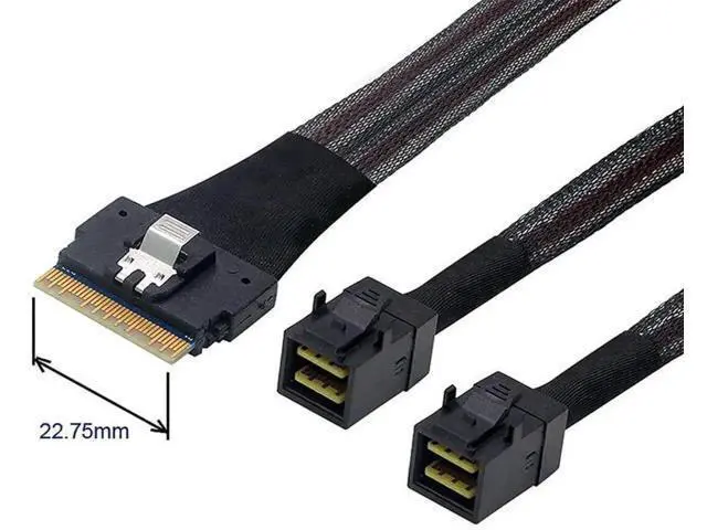 Alt view image 5 of 7 - 50cm PCIe 4.0 Ultraport Slimline SAS Fanout Cable, SFF-8654 8i 74Pin Host to Dual SFF-8643 4i Mini SAS HD Target Server Storage Cable