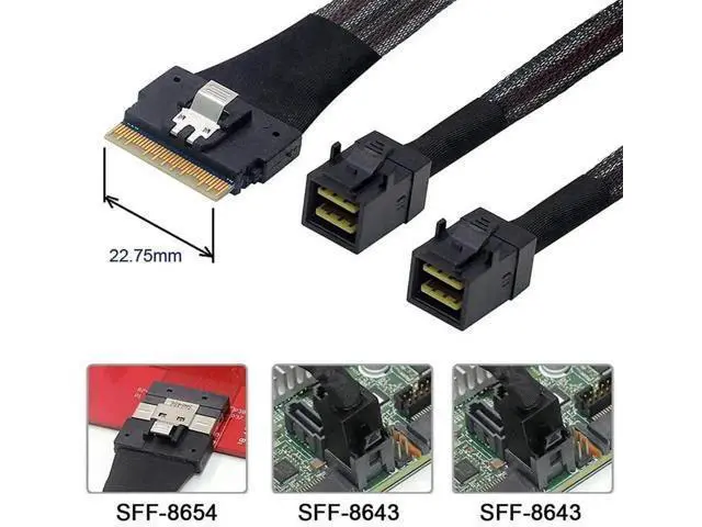 Alt view image 7 of 7 - 50cm PCIe 4.0 Ultraport Slimline SAS Fanout Cable, SFF-8654 8i 74Pin Host to Dual SFF-8643 4i Mini SAS HD Target Server Storage Cable