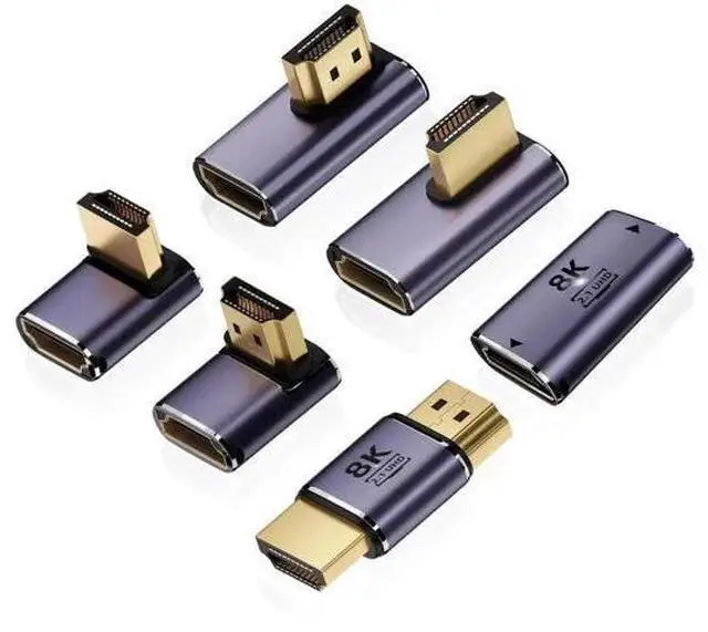 Main image of 6 Pack Aluminum Alloy 8K HDMI 2.1 Adapters, 90°/270° Up/Down Left/Right Angled Male to Female + Male to Male & Female to Female HDMI Couplers