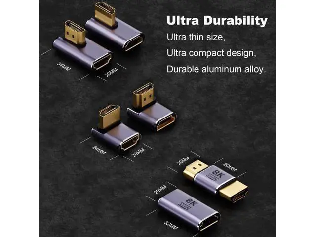 Alt view image 4 of 6 - 6 Pack Aluminum Alloy 8K HDMI 2.1 Adapters, 90°/270° Up/Down Left/Right Angled Male to Female + Male to Male & Female to Female HDMI Couplers