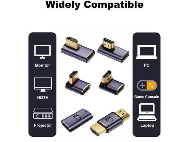 Alt view image 6 of 6 - 6 Pack Aluminum Alloy 8K HDMI 2.1 Adapters, 90°/270° Up/Down Left/Right Angled Male to Female + Male to Male & Female to Female HDMI Couplers