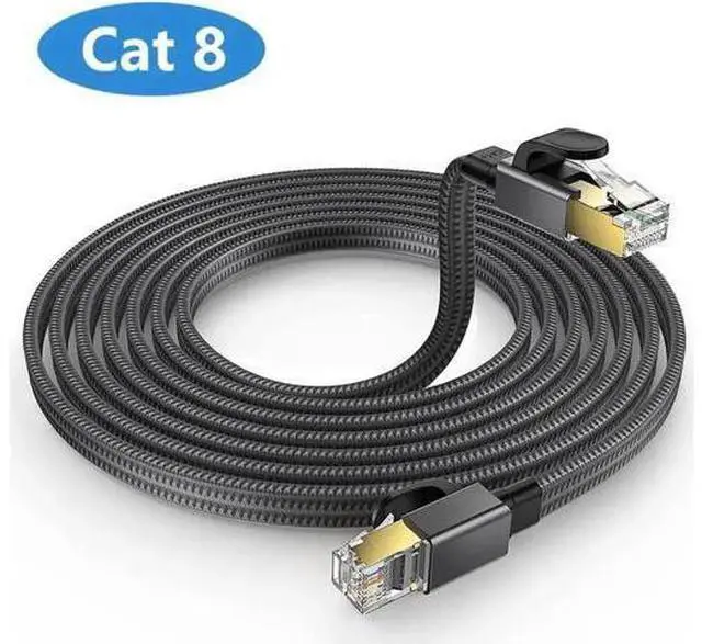 Main image of 50FT(15M) Braided Flat Cat 8 Ethernet Cable, 26AWG Heavy-Duty Shielded LAN Network Cord, 40Gbps 2000MHz High Speed Cable with Gold Plated RJ45 Connectors for Router, Modem, PS4/PS5, Xbox Gaming Consol