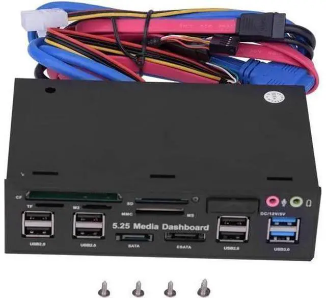 Main image of 5.25 Inch Multifunction Media Dashboard Front Panel, All-in-1 Internal Card Reader with USB3.0/USB2.0 Hub, eSATA, HD Audio Jack & Molex 4Pin Power Port, Supports M2, TF, SD, MS, CF Multi Memory Cards