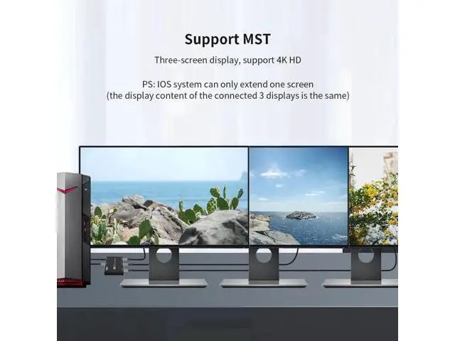 Alt view image 5 of 7 - 1 in 3 Out DisplayPort 1.4 Splitter MST SST Adapter, 8K@30Hz 4K@144Hz Triple DP Splitter, Ultra HD DP Source to 3 Monitors